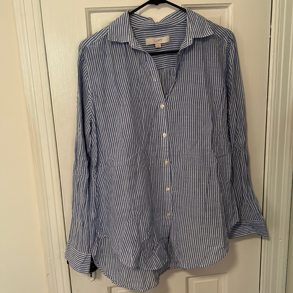 Loft breezy blue and white cotton button down for summer